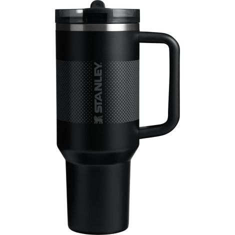 Stanley Quencher ProTour Trinkbecher mit Klapp- 1200 ml, integrierter Strohhalm und Griff, Reisebecher kompatibel mit Getränkehalter, Thermobecher aus Stahl - Schwarz Gewischt (1/3)