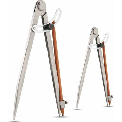 Compas De Menuiserie - 150 mm Et 250 mm - Pointe Métallique Fixe - Acier Carbone Épais - Pour Traçage Précis Bois Métal Cuir - Lot De 2