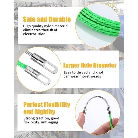 Electrician Needle 30 m, Electric Wire Puller 4.5 mm Diameter with 2 Guide Heads, Retractable Spiral, Electrician Needle for Cables and Installations (Green 30M) (1/4)