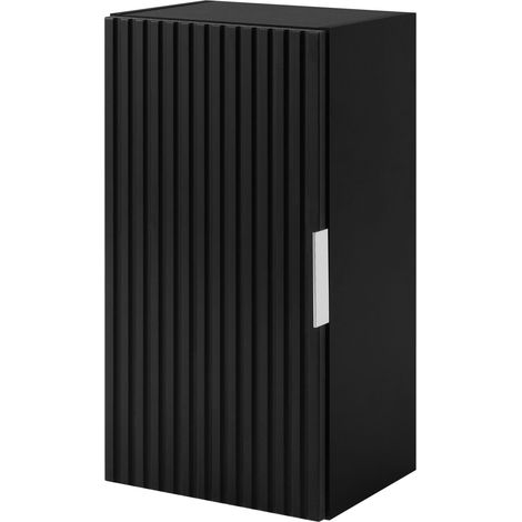 Colonna bagno sospeso 35 cm, 1 anta, 3 ripiani, Nero, maniglie argentate, 35 x 27 x 68 cm (1/5)