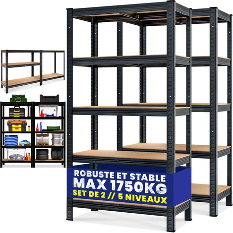 Monzana – Étagère métallique modulable 5 niveaux – Charge max 875 kg – Dimensions 180x90x40 cm – Système de fixation par clips – Pour garage et atelier