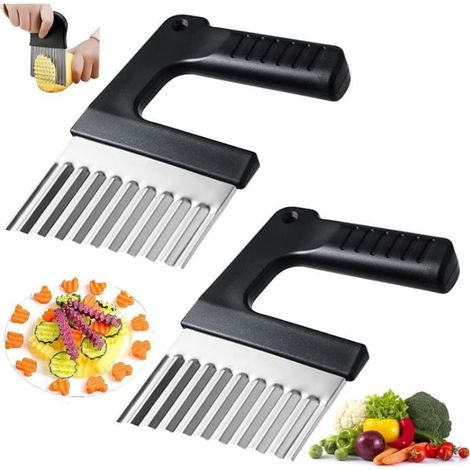 2pcs Anguxer Couteau ondulé à Frites en Acier Inoxydable,Couteau de Tranches de Patate, pour Pommes de Terre,concombres et Autres (1/4)