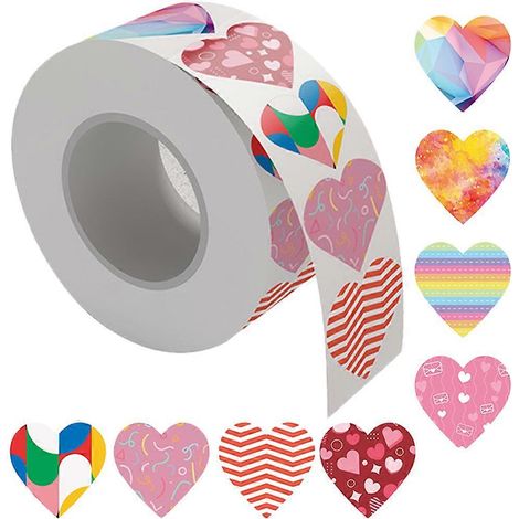 1 rouleau d'autocollants en forme de cœur pour la Saint-Valentin, autocollants pour sacs cadeaux et enveloppes.-3.8X3.8CM-Colorful (1/3)