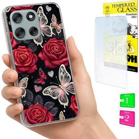 Funda para Motorola Moto G56 con diseño de mariposas y cristal. (1/5)
