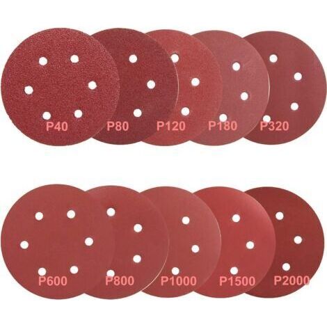 HOXILEELEO - Aiperq 100 disques de ponçage de 150 mm, disques abrasifs, papier de verre de grain 40/80/120/180/320/600/800/1000/1500/2000 (10 disques par grain) (1/4)