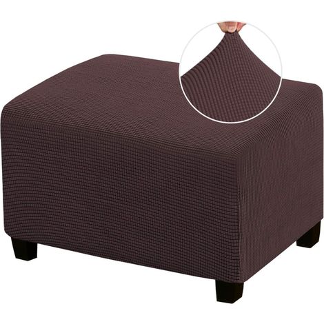 Ausziehbarer, rechteckiger Hockerbezug, geeignet für Wohnzimmerhocker. Aus dickem, kariertem Jacquard-Stoff mit elastischem Saum (Standardgröße, braun).
