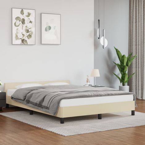 Cadre de lit avec tête de lit Structure de lit avec tête de lit Crème 140x190 cm Tissu CDE66998 (1/5)