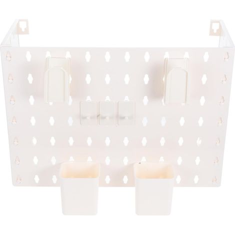 Étagère de rangement en plastique blanc pour cuisine et salle bain, fixation murale sans perçage, (1/5)