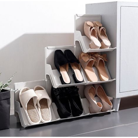Range-chaussures empilable à monter soi-même, étagère en plastique multicouche, gain de place, rangement à chaussures, couleur abricot (1/5)