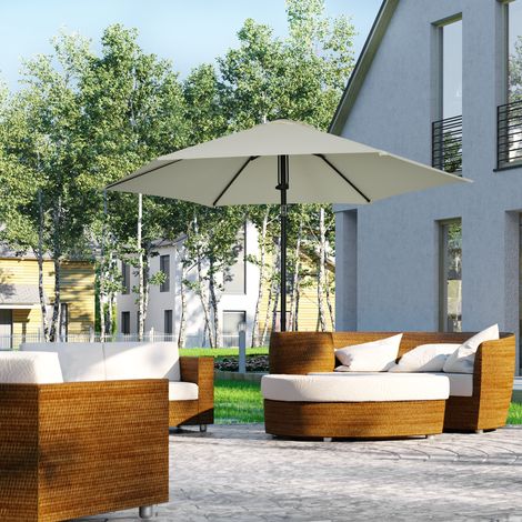Parasol jardin inclinable poussée manuelle aération métal polyester haute densité 180g/m², gris clair