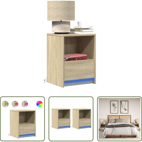 LED-Leuchten - Nachttische mit LED-Leuchten 2 Stk. Sonoma Eiche Holzwerkstoff (1/5)