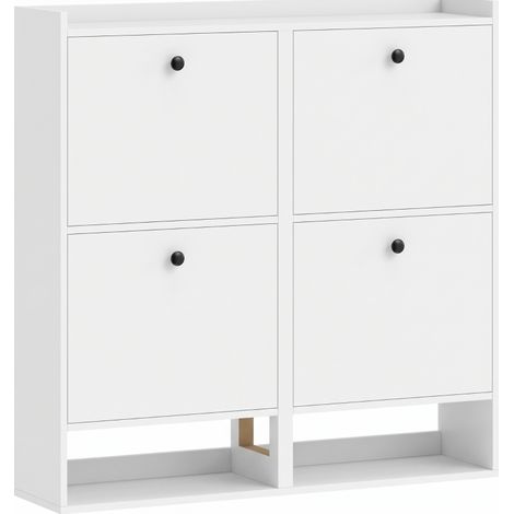 Scarpiera a 4 scomparti ribaltabili 100x24x100 cm con ripiano aperto in MDF bianco (1/5)