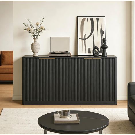 Aparador Moderno con 4 Puertas, Almacenaje, para Salón, Cocina y Comedor, MDF, Negro, 150 × 40 × 70.5 cm (1/5)