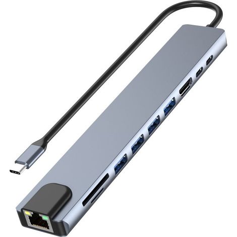 Applicable Adaptateur USB C Ethernet HDMI, station d'accueil pour ordinateur portable 10 en 1 avec HDMI 4K, Ethernet RJ45, lecteur de carte SD / TF, USB 3.0 / 2.0, PD 100 W, dongle LAN USB-C pour MacB (1/5)