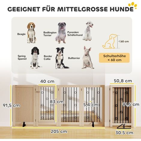Portail autoportant quatre panneaux MDF métal avec porte pour chiens, séparation pratique escalier entrée sans fixation murale (1/5)