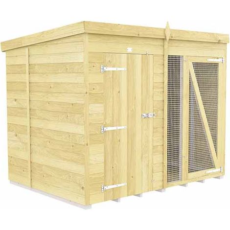 8ft X 6ft Dog Kennel and Run Full Height - Wood - L178 x W243 x H201 cm