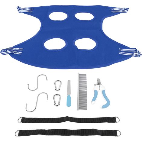 Ensemble de hamac de toilettage pour chien, sac de retenue respirant et sûr, écharpe pour animaux de compagnie avec peigne coupe-ongles pour chiot chat bleu 10 pièces M (1/5)