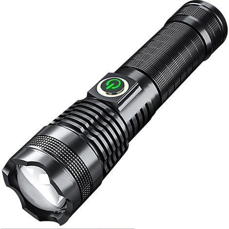 Lampe torche LED en aluminium, chargement USB, réglage de la vitesse, étanche, luminosité jusqu'à 2000 lumens, 5 niveaux de luminosité, zoom télescopique, longue portée, noire (1/5)