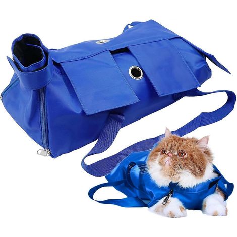 Sac de contention pour chat pour la coupe des griffes, coupe des griffes, anti-griffures, sac de soin du pelage pour chats, examen médical (bleu s)