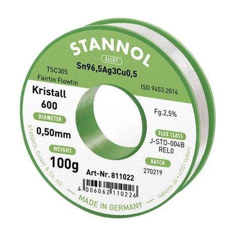 Stannol Kristall 600 estaño para soldar sin plomo plata 100 g