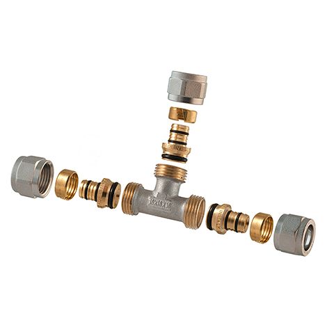 Raccordo a tee 2 pz assemblato a stringere p/multistrato  1 - 26 (2,00)TDMB