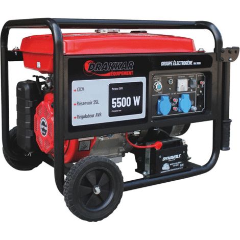 Drakkar Equipement – Groupe électrogène AVR monophasé essence 5500W 13CV démarrage électrique – Moteur 4 temps – Régulateur AVR – 2 prises 16A – 25L réservoir (1/2)