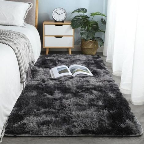 Tapis - Shaggy - 80 x 200 cm - Gris Foncé - Rectangulaire - Pour Chambre Bureau Salon Couloir - 1 Pièce (1/3)