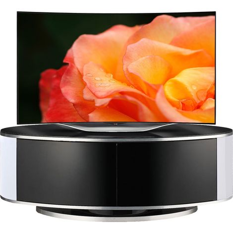 MDA Designs LUNA Gloss Black Oval Cabinet with White Profiles and Black BeamThru Glass Doors Suitable for Flat Screen TVs up to 50" (1/5)