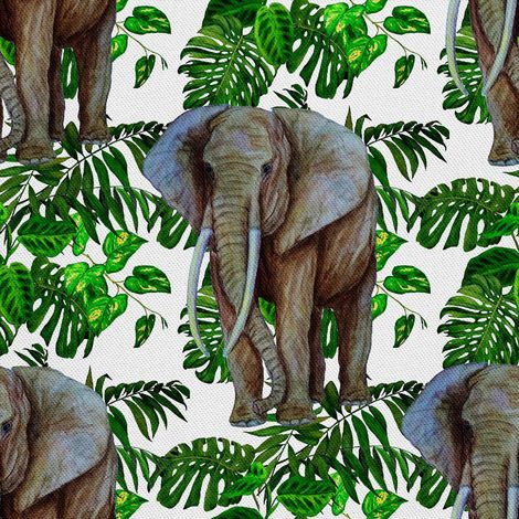 Tela decorativa para exteriores Oxford - motivo de elefante en hojas (1/5)