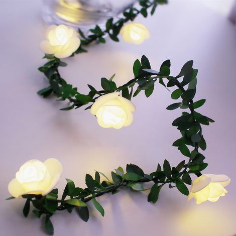 Guirlande lumineuse féérique de Noël à LED en forme de rose, 3 mètres, 20 LED, alimentée par piles, pour décoration extérieure de mariage, jardin ou fête. (1/5)