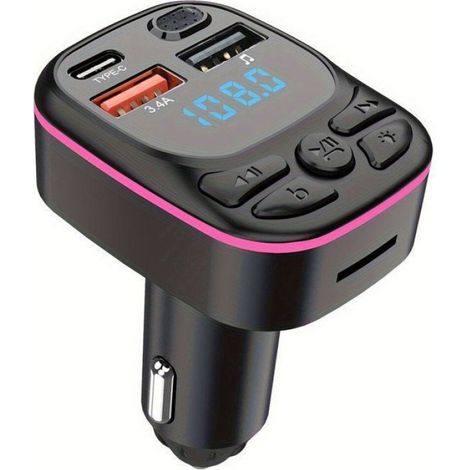 Émetteur FM - Fréquence Réglable - Double Port USB-C - Lecteur MP3 Carte TF - Mains Libres - Pour Voiture - 1 Pièce