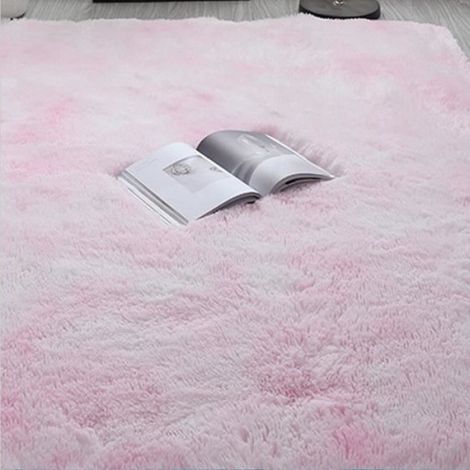 Tapis Doux Salon - Tapis Antidérapant Moelleux Chambre Shaggy - Rose/Blanc 120x170cm (1/4)