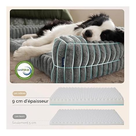 Panier Chien Orthopédique Grand - 89x64x18cm Canapé avec Rebords en Mousse à Mémoire de Forme Alvéolée, Imperméable, Fond Antidérapant, Housse Velours Côtelé Déhoussable, Gris (1/4)