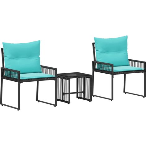 Set di Mobili da Esterno 7 pcs Nero e Turchese polyrattan vidaXL
