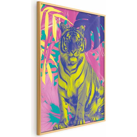 Poster - Tigre colorata - Colori intensi di una tigre circondata da piante tropicali (1/4)