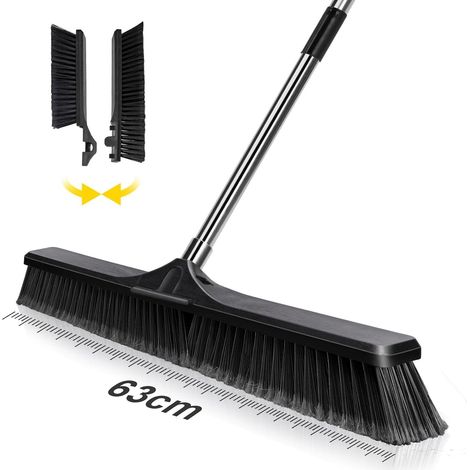 1 Balai Extérieur, Tête 63 cm, Manche Réglable Inoxydable, Brosse Sol Pour Cour Terrasse
