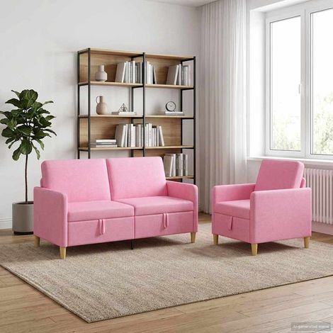 vidaXL Canapé avec rangement 2 pcs Rose Polyester (1/5)