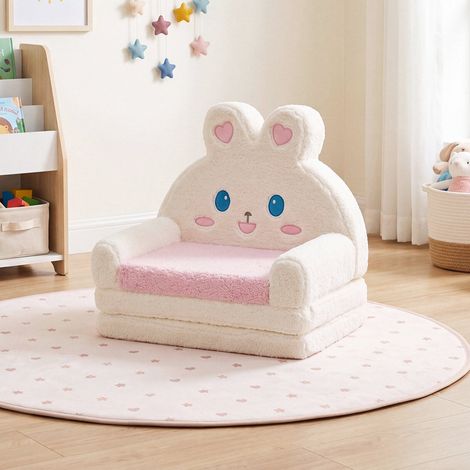 Convertible Kids Sofa to Lounger, Pink Bunny Pattern (1/5)