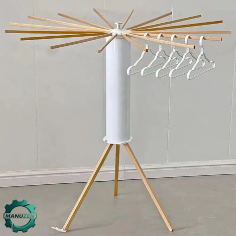 Manuzen - Étendoir à linge pliable sur trépied – version bois – modèle A (1/3)