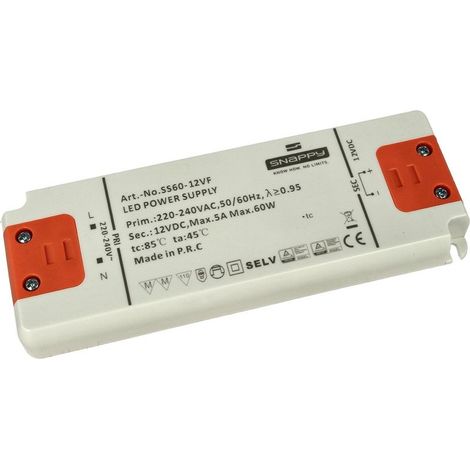 Alimentatore Trasformatore Slim 12V 60W 5A 18mm SNAPPY SS60-12VF