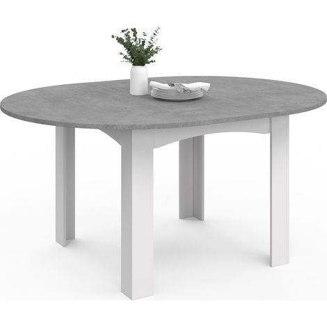 Idmarket – Table à manger extensible ronde – 4-8 personnes – Blanc effet béton – Longueur 110-150 cm – Design contemporain – Idéale pour petits et grands espaces