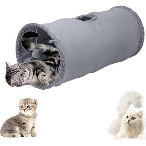 Tunnel pour chat 67 cm avec balle de jeu, tunnel pliable et robuste pour chat, lapin et petit chien, jouet et espace de jeu intérieur, anthracite (1/5)