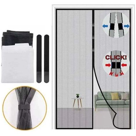 Moustiquaire Porte Fenetre, 120 x 220 CM - Maille Fine NOIRE Rideau Anti Mouche, se ferme tout seul (1/4)