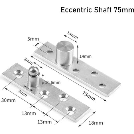 Charnière pivotante de porte (axe excentrique 75 mm) en acier inoxydable, axe de positionnement haut/bas, robuste, rotation à 360°. (1/5)