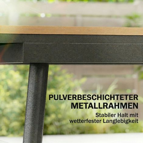 Table de jardin 140x80 cm pour 6 personnes, table repas extérieure résistante à la rouille, plateau en bois composite WPC, pieds réglables, couleur teck (1/5)