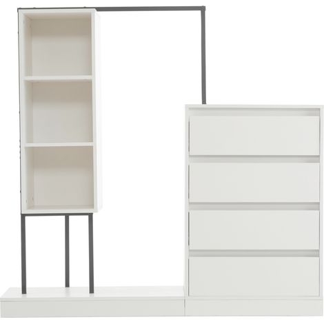 Armoire de rangement blanche avec tiroirs, étagères et penderie, 140 x 40 x 135 cm (1/5)
