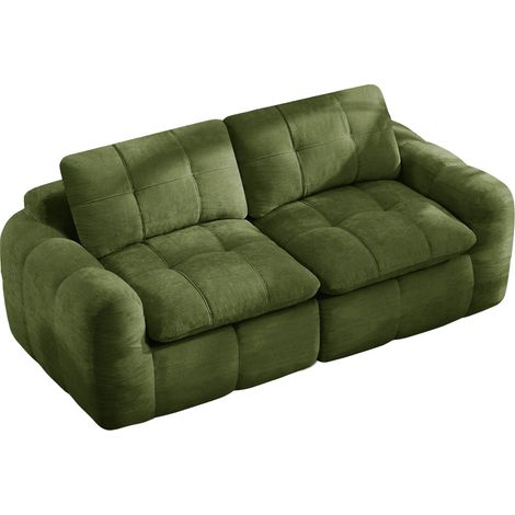 Sofá modular de 2 plazas en chenilla verde, asiento profundo, sin montaje (1/5)
