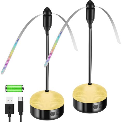 Lot de 2 ventilateurs de table avec lumière LED - Rechargeable - Avec ailes holographiques douces - Pour pique-nique, fête, maison, restaurant et barbecue (1/5)