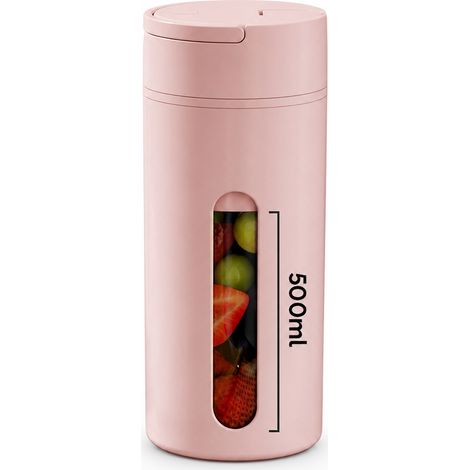 Blender Portable Rechargeable USB-C, 500 ml, 16 Lames en Acier Inoxydable, Broyeur de Glace, Rose (1/5)