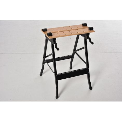 Banco de Trabajo Plegable con Tableros de Bambú Ajustables en Ángulo y Distancia Marco Acero Carga Máx. 150 kg 63,5x60,5x78 cm Madera Natural y Negro (1/5)
